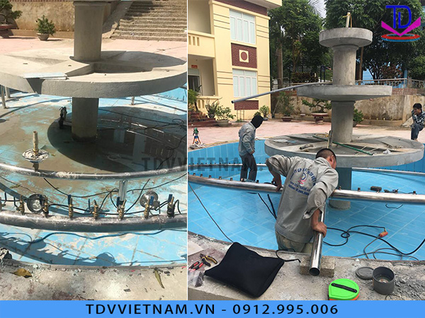 Thi công và lắp đặt đài phun nước thớt tràn huyện ủy Tủa Chùa, Điện Biên 2